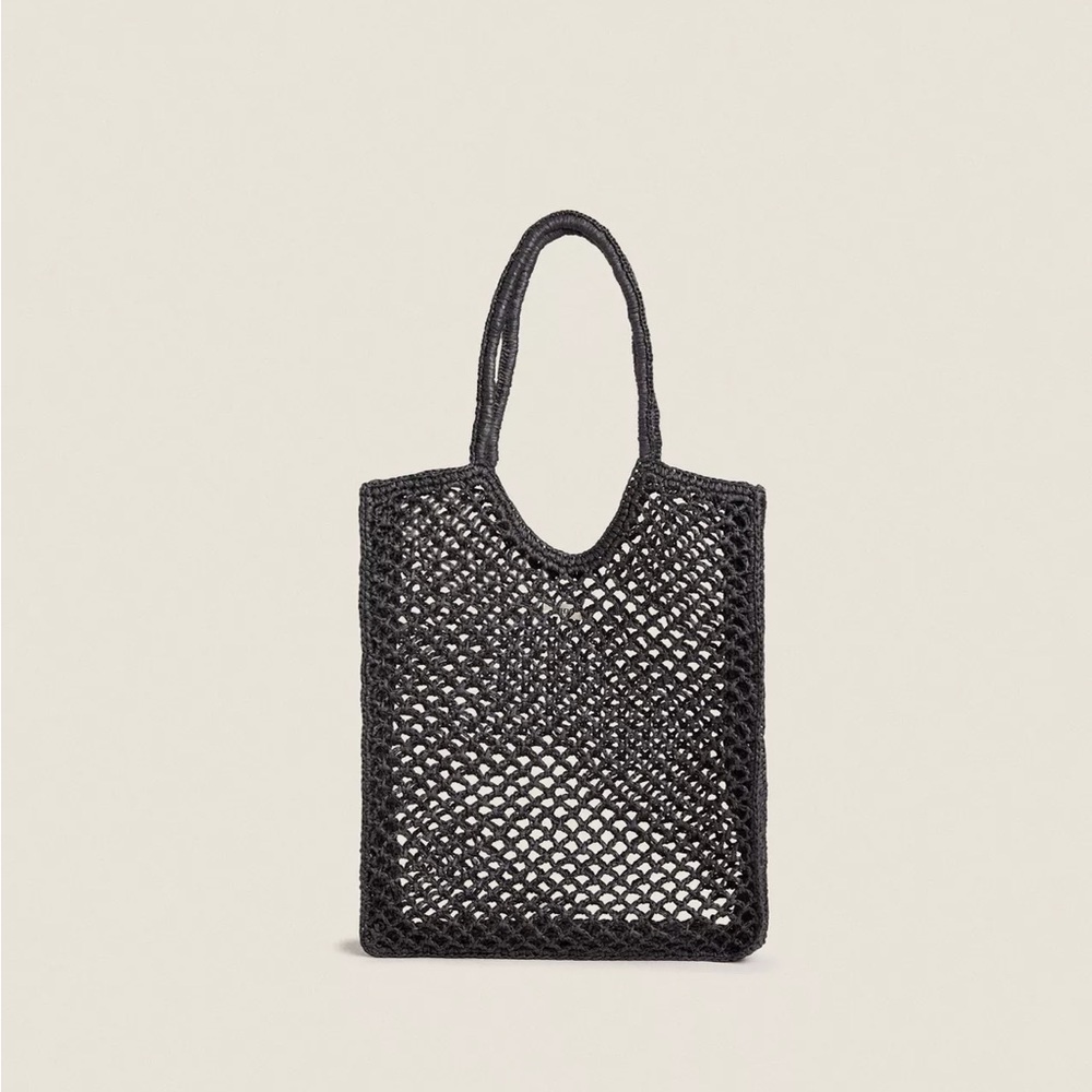 Zara Black Mesh “paper” Tote Bag 4016/300 Woven beach pool shopper market